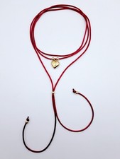 Collana choker tie cordino nylon bordo` perle dorate cuore minimal donna ragazza