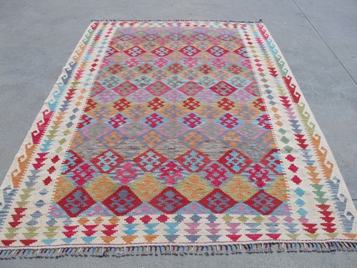 Tappeto kilim afgano 7x9 - , rosa