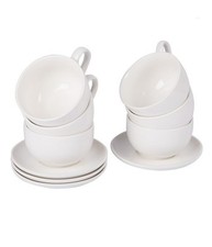 Set 8 Pezzi Per Colazione Cappuccino 4 Tazze 200 E 4 Piattini Porcellana Bianca