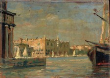 Dipinto Olio su Tavoletta Laguna  Venezia Punta della Dogana cm.  18  x 12,5 ca.