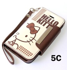 Per iPhone 5C - CUSTODIA DIARIO PORTAFOGLIO IN PELLE MARRONE HELLO KITTY PORTAFOGLIO