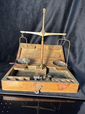 Antica Bilancia Da Cacciatore Scatola Portatile Legno Ottone E Ferro Anni ‘30