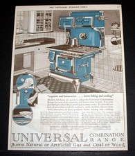 1921 VECCHIA RIVISTA STAMPA ANNUNCIO, LA GAMMA COMBINATA UNIVERSALE, GAS, CARBONE O LEGNO!