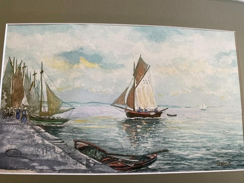 Quadro acquerello scena porto - acquerello,