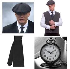 Set Cieche Peaky Cappellino Piatto e Girovita Nero anni '20 Costume Selby Gangster L/XL
