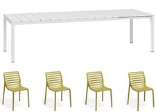OFFERTA TAVOLO RIO ALLUNGABILE 140/210CM BIANCO +4 SEDIE DOGA GIALLO PERA NARDI