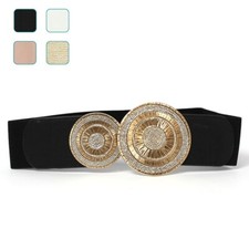 Cintura donna elastica con fibbia rotonda cinta stretch con strass fascia larga