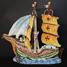 Galeone in ceramica vietrese - Il delfino - Veliero, nave Firma Procida anni '50