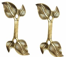 Pomelli e maniglia per porta cancello in ottone a forma di doppia foglia finitura antica vintage