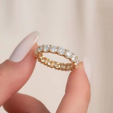 Fede Nuziale Eternità Diamanti Naturali Taglio Tondo 4Ct Oro Giallo 18K Misura 7 8