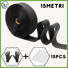 Fascia Termica /Benda Scarico Moto–15m Fibra Vetro + 15 Fascette/Anti-Scottatura