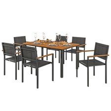 Outsunny Set da Giardino con Tavolo da Pranzo e 6 Sedie Impilabili Teak