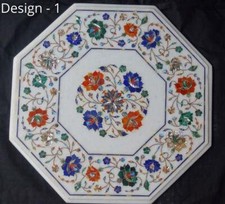 Tavolo angolare centrale marmo bianco antico 12'' intarsio lapislazzuli malachite tr