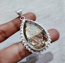 Ciondolo pietra preziosa quarzo rutilato argento sterling rutilato gioielli...