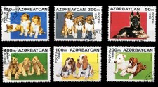 PUPPY Dog Postage Stamp Set 6 Azerbaijan 1996 Used Bull Terrier GSD Boxer Cocker