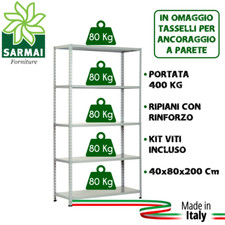 KIT SCAFFALE SCAFFALATURA METALLO 5 RIPIANI CON RINFORZO 80x40x200 GRIGIO 400 Kg