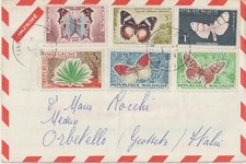  Repubblica Malgache Madagascar set completo farfalle su copertina posta aerea per Italia