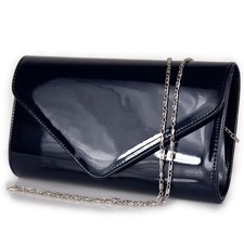Pochette vernice blu lucida da donna cerimonia clutch borsa piccola borsetta