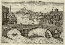 VERONA da Ponte Nuovo 1670 Jacopo RUFFONI Stampa Antica Originale Veduta VENETO