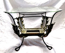 pierluigi colli tavolino ferro legno vetro foglia originale 