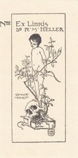 2 Exlibris Bookplate Klischee Horatio Gaigher 1870-1938 Kind Akt Schädel