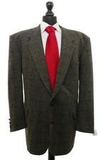 Harris Tweed Giacca da Uomo 29 Verde Oliva a Quadri 2-Knopf Patch come Nuovo