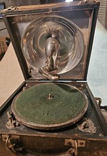 Early Decca Grammofono Portatile - Corno Esponenziale Interno - Motore Avvolgibile...