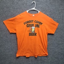 T-shirt bere birra adulto XL arancione nera manica corta maglietta grafica divertente