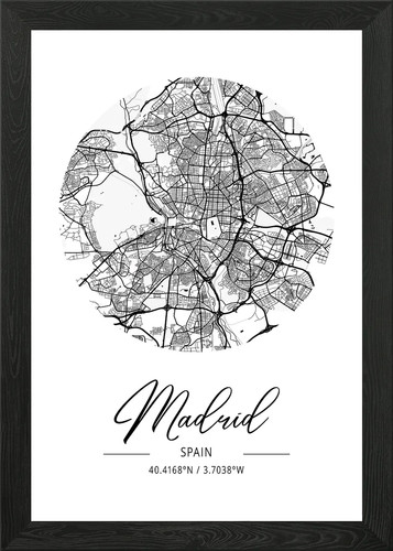 Madrid area city map - madrid, framed