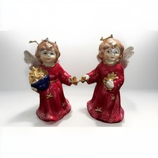 Coppia (2) Campane Vintage Vetro Soffiato Dipinte A Mano Angelo Ornamenti Europee?