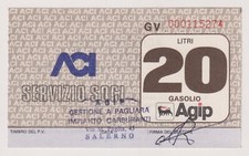 Miniassegni BUONI D'ACQUISTO / BENZINA ACI Litri 20 (marrone + timbro)