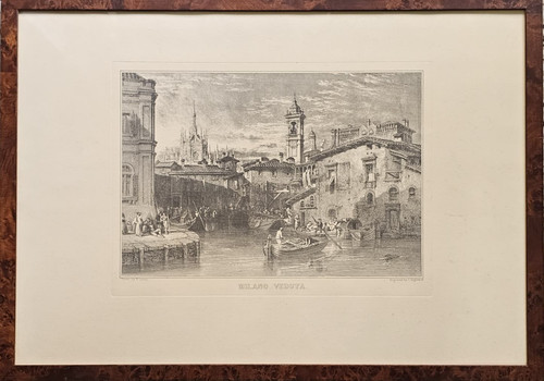 Antica stampa milano veduta - milano,