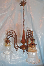 antico lampadario Liberty bronzo dorato ampolle cristallo a fiori 3 luci x sala
