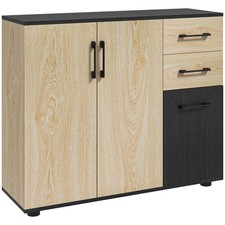 HOMCOM Credenza Moderna con 2 Armadietti e 2 Cassetti 90x30x75.5cm Noce e Nero