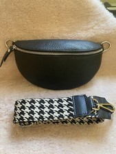 Marsupio donna ragazza Vera Pelle small bag mini bag Nero Tracolla Regolabile