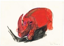 NINO AIMONE  RINOCERONTE 1964  TECNICA MISTA (pastello acquerello matita)