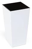 Tymar Vaso per fiori, in plastica, grande, quadrato, alto, lucido, giardino, balcone, terrazza, casa (bianco alto, 30 x 30 cm)