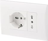 Electraline 22110 Blocco presa da incasso/Set Placca Premontata 2 posti (1 Presa universale P40 + 1 Presa Bivalente 10/16A), due viti di montaggio, Bianco