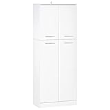 HOMCOM Mobile Dispensa Multiuso con 2 Armadietti e Mensole Regolabili, MDF, 59x31x155cm, Bianco