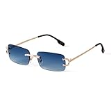 ADEWU Occhiali da sole retrò vintage occhiali senza bordi protezione UV stretti occhiali da sole rettangolari uomo donna unisex, Gradiente oro-blu