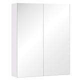 HOMCOM Armadietto Pensile da Bagno Due Ante Frontali con Specchiera e 2 Ripiani Interni MDF Bianco 60 x 15 x 75 cm