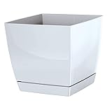 IMJ-Global Vaso per Fiori piante Quadrato Coubi Square Decorativo in Plastica Alto 22 cm da interno esterno 24x24 cm Quadrato Bianco Design Moderno 8 Litri