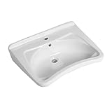 Lavabo bagno sospeso per disabili da 65 cm, design ergonomico in ceramica bianca lucida