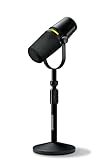Shure MV7+ Microfono per Podcast con un’asta microfonica-Audio avanzato, pannello a sfioramento a LED, uscite USB-C e XLR, modalità livello automatico, filtro pop digitale, effetti di riverbero - Nero