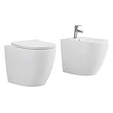 Yellowshop - Sanitari bagno a terra filo muro - Wc rimless, copriwc soft close e bidet mod. Hoop