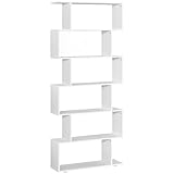 HOMCOM Libreria di Design, Libreria a Parete Bianca, 6 Ripiani Scomposti, Struttura a Zig-Zag, Moderna, Resistente, in Legno, per Salotto e Ufficio, 80x24x191cm, Bianco