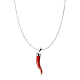 gioiellitaly Catenina veneziana argento 925 45/50 cm pendente cornetto portafortuna in corallo rosso del Mediterraneo e argento 925 ciondolo uomo donna corallo vero lunghezza 2,5 cm circa (45 cm)