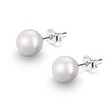 Gold Gala Orecchini Donna in Argento 925 Rodiato con Perle Bianche (8 mm)