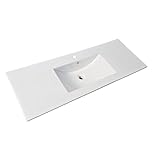 LAV-003 | Lavandino da Appoggio Design Moderno | Lavabo ad incasso in ceramica | Rettangolare | Finitura Bianco Lucido | Lavamani senza Piletta | Bacinella Sanitari Bagno (120x46 cm)