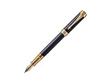 Parker Duofold Prestige Blue Chevron Centennial Penna stilografica, punta in oro puro sottile, inchiostro nero e adattatore